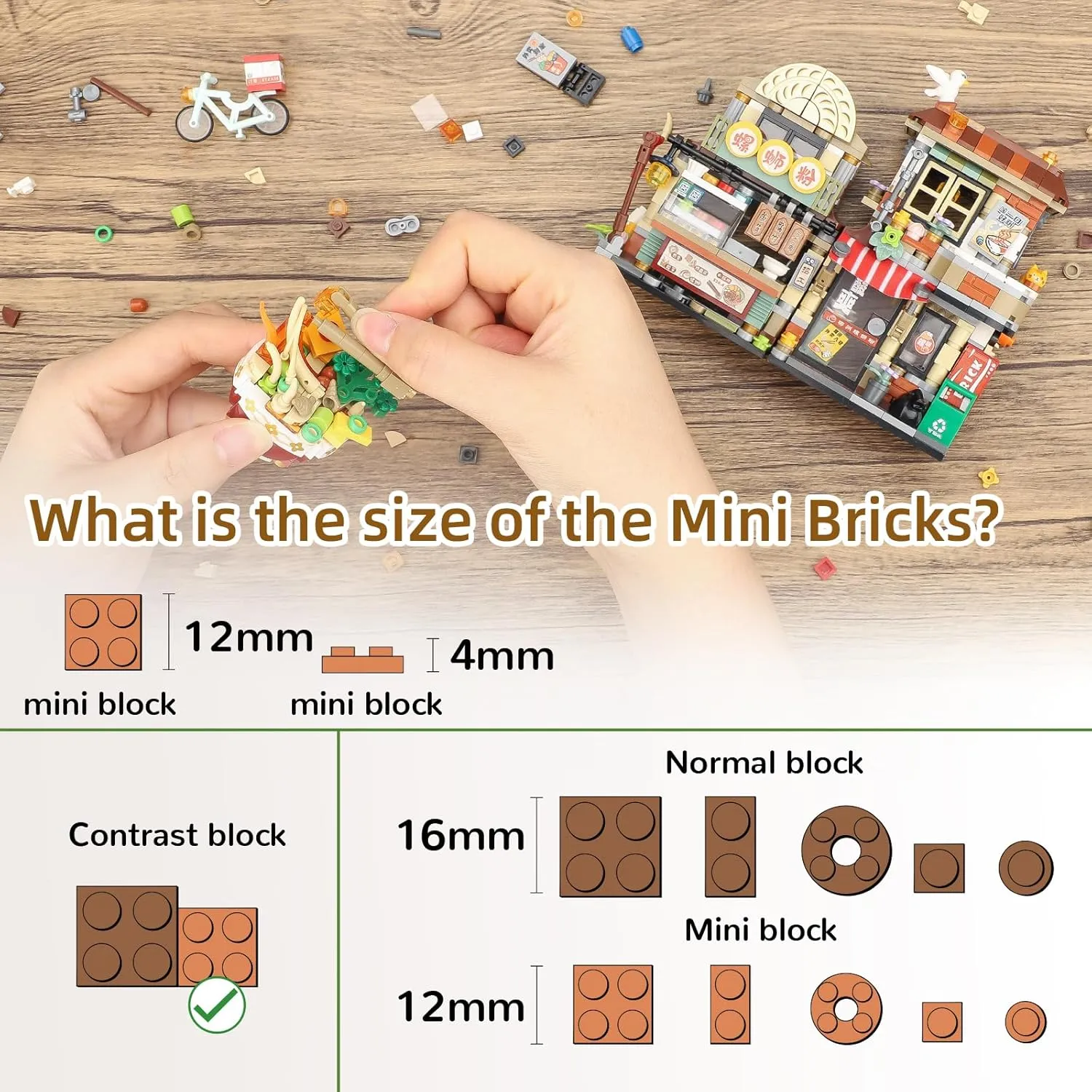 Street View Noodle Shop Mini Building Blocks, MOC Creative Building Toys Model Set for Girls 7-9 Years Old, 870 PCS Simulation Architecture Construction Toy, Gift Idea for Kids Adults
