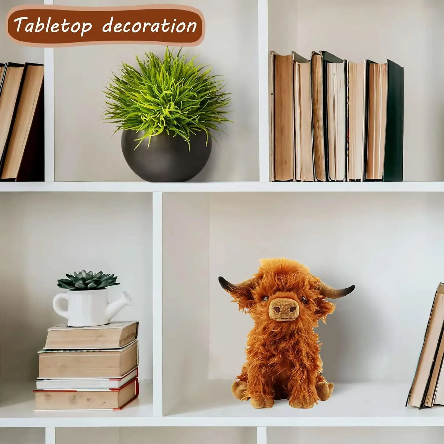Stuffed Animals Highland Cows Cute Stuff Fluffy Cattle Dolls Skeleton Toys Figure Pillows Birthday Presents for Baby Kids Girls Boys Toddler Preschool Realistic Plush Décor (11 inches,Brown)