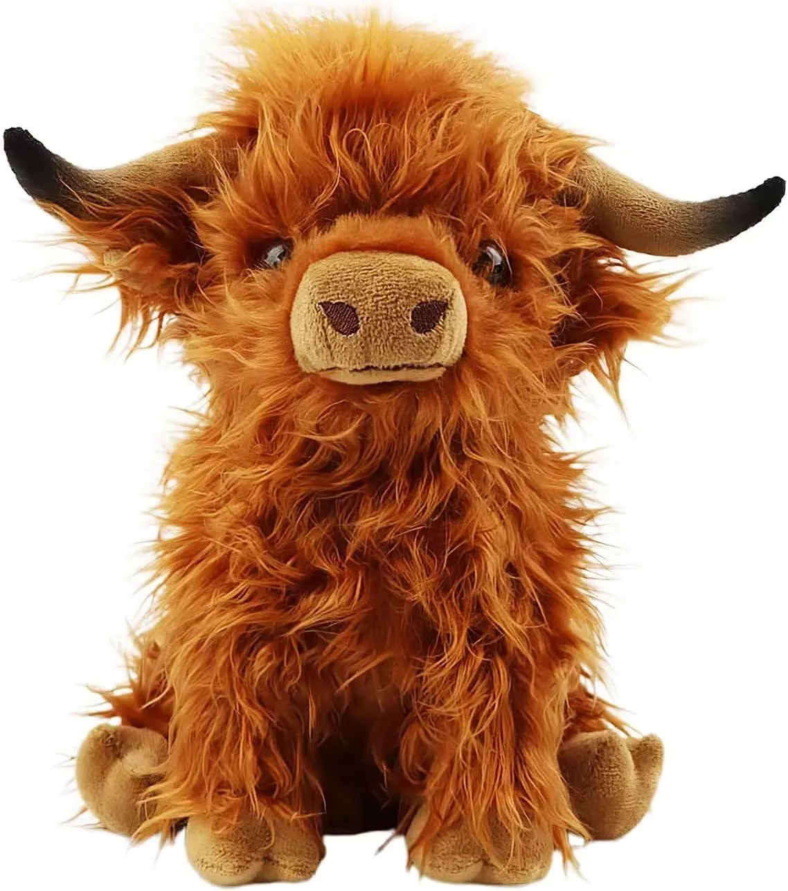 Stuffed Animals Highland Cows Cute Stuff Fluffy Cattle Dolls Skeleton Toys Figure Pillows Birthday Presents for Baby Kids Girls Boys Toddler Preschool Realistic Plush Décor (11 inches,Brown)