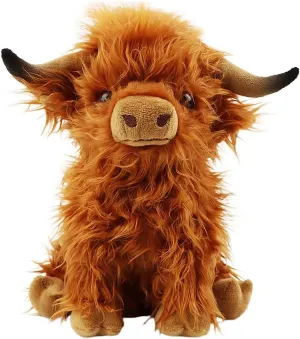 Stuffed Animals Highland Cows Cute Stuff Fluffy Cattle Dolls Skeleton Toys Figure Pillows Birthday Presents for Baby Kids Girls Boys Toddler Preschool Realistic Plush Décor (11 inches,Brown)