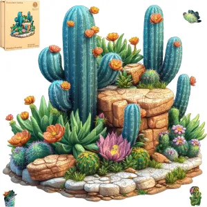Succulent Cactus Wooden Puzzles for Adults, 200 Pieces Jigsaw Puzzles, Unique Shaped Medium Size Liberty Wood Puzzle Gift for Adults and Kids, Family Game 11.2'' x 10.8''