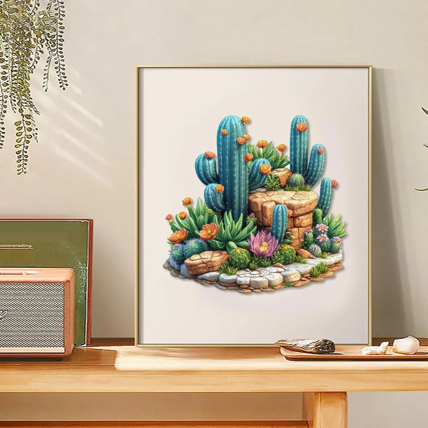Succulent Cactus Wooden Puzzles for Adults, 200 Pieces Jigsaw Puzzles, Unique Shaped Medium Size Liberty Wood Puzzle Gift for Adults and Kids, Family Game 11.2'' x 10.8''