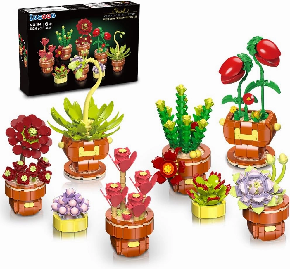 Succulent Flowers Bonsai Building Sets, 8 Packs Botanical Collection Building Block Kit for Home Decor, 1234 PCS Plant Building Toy Gifts for Adults Kids Girls Boys Ages 6 7 8 9 10 11 12 