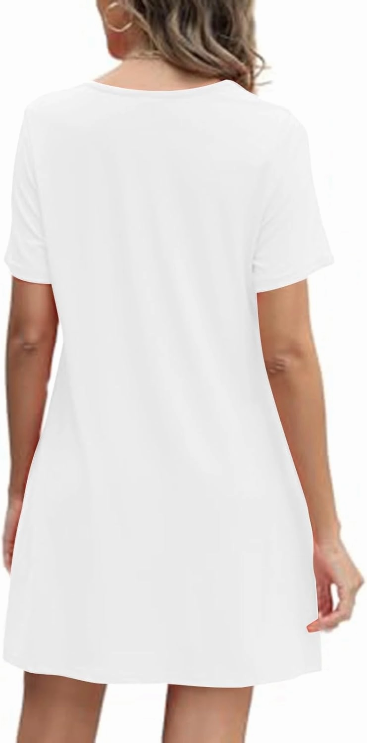 Summer Dresses for Women 2025 Pleated Short Sleeve Crewneck Womens Dresses Plain Casual Beach Dress with Pockets