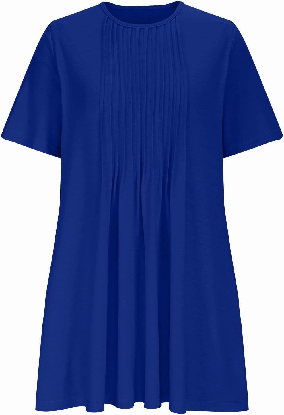 Summer Dresses for Women 2025 Pleated Short Sleeve Crewneck Womens Dresses Plain Casual Beach Dress with Pockets