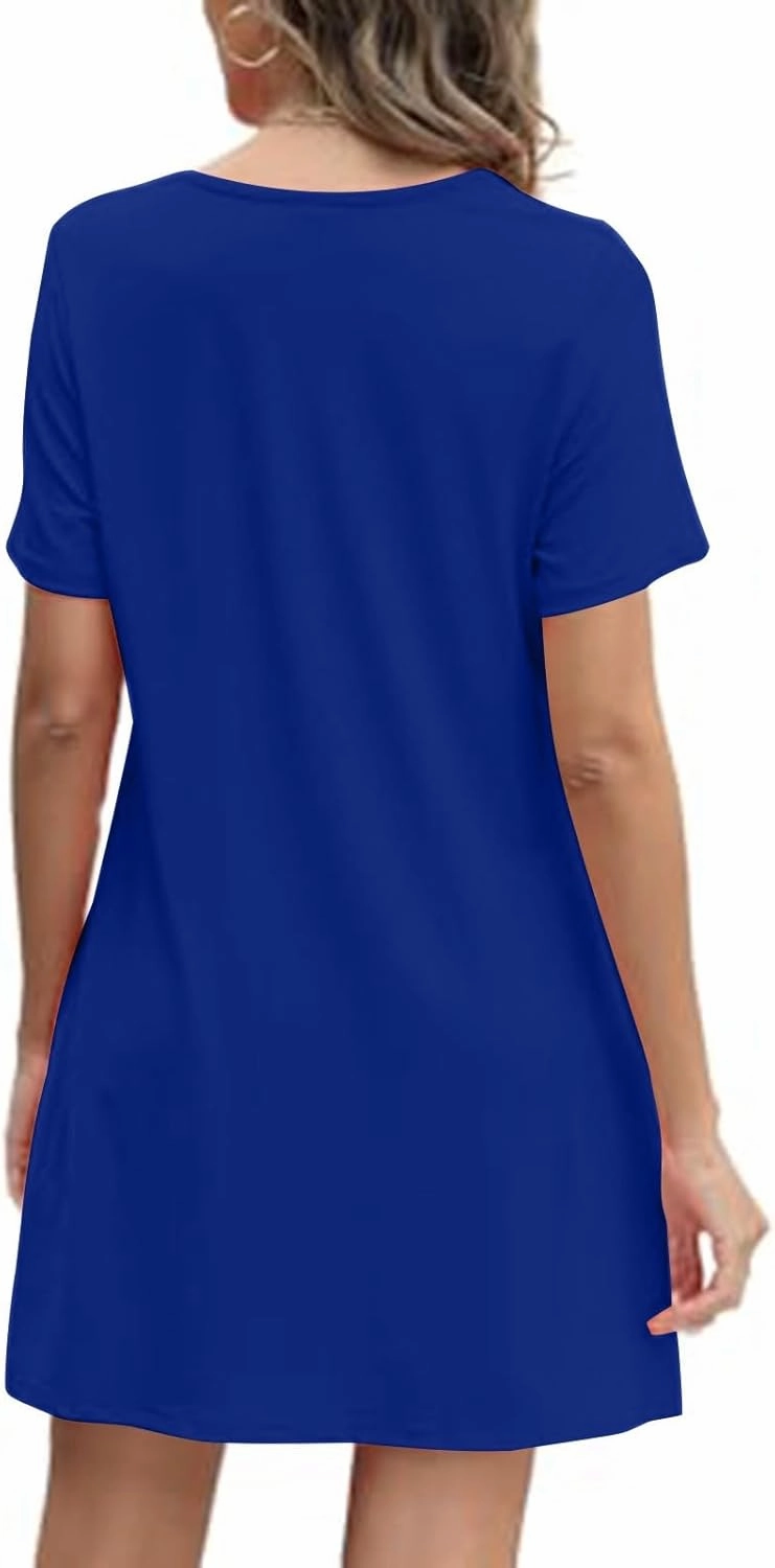 Summer Dresses for Women 2025 Pleated Short Sleeve Crewneck Womens Dresses Plain Casual Beach Dress with Pockets