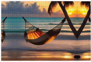 Sunset Beach Hammock Wooden Puzzle 1000 Pieces (Horizontal), to Train Thinking and Hands-on Skills