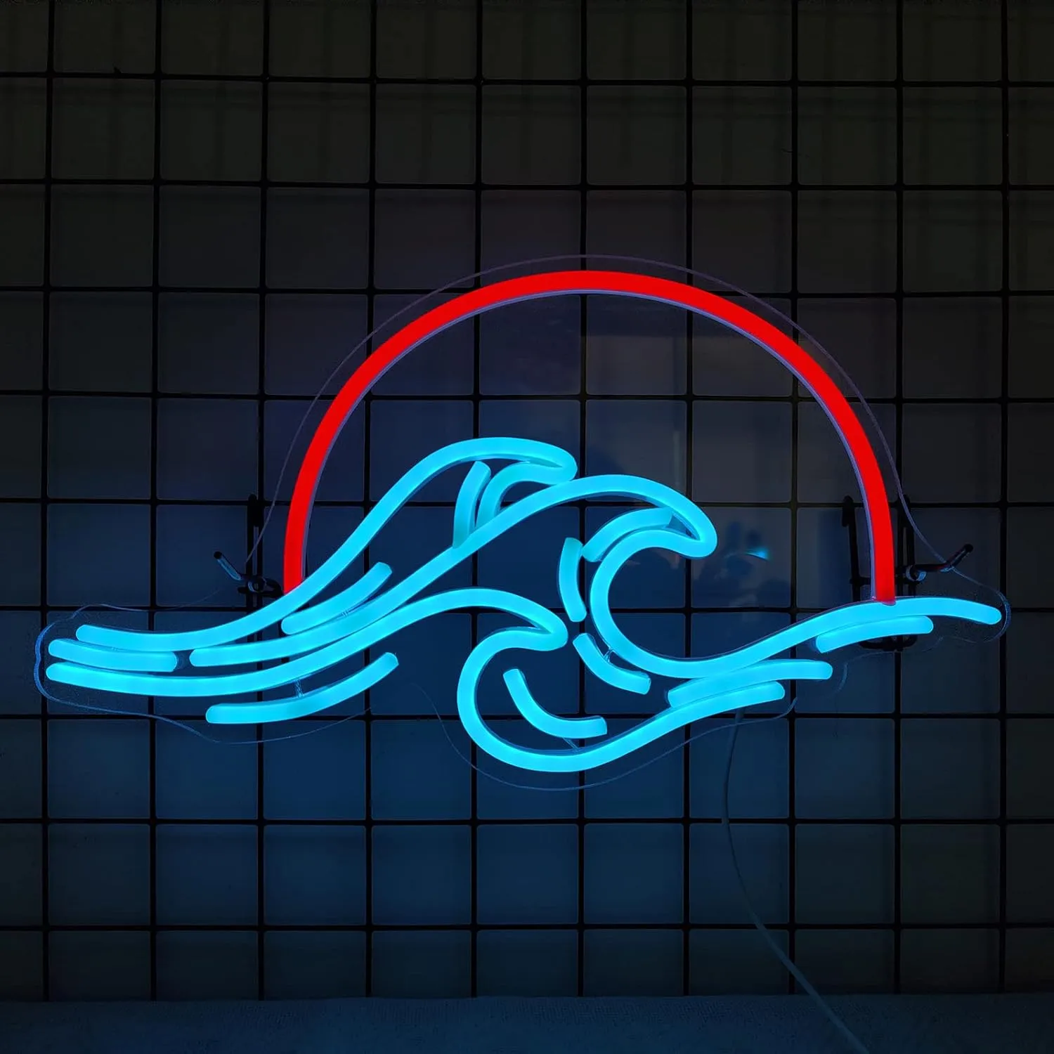 Sunset Wave Neon Light Wall Decor - Dimmable LED Bedroom Sign for Weddings, Man Cave, Living Room, Parties - USB Powered (8.8 * 16in)