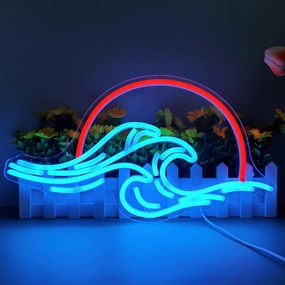 Sunset Wave Neon Light Wall Decor - Dimmable LED Bedroom Sign for Weddings, Man Cave, Living Room, Parties - USB Powered (8.8 * 16in)