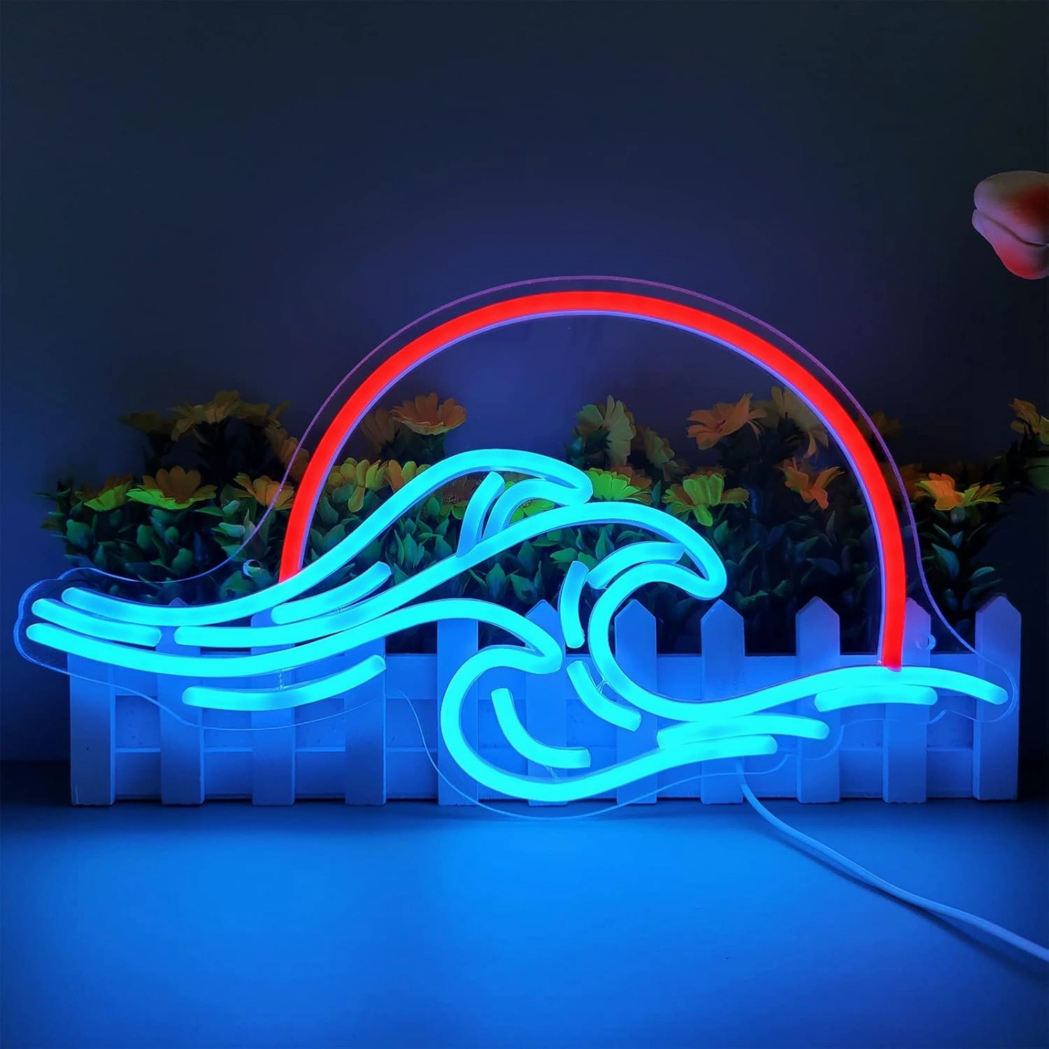 Sunset Wave Neon Light Wall Decor - Dimmable LED Bedroom Sign for Weddings, Man Cave, Living Room, Parties - USB Powered (8.8 * 16in)