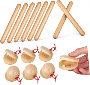 SUPVOX 4 Pairs Rhythm Sticks Wooden Castanets Safe Wooden Musical Instruments for Preschool Music Learning Fun Percussion for Boys