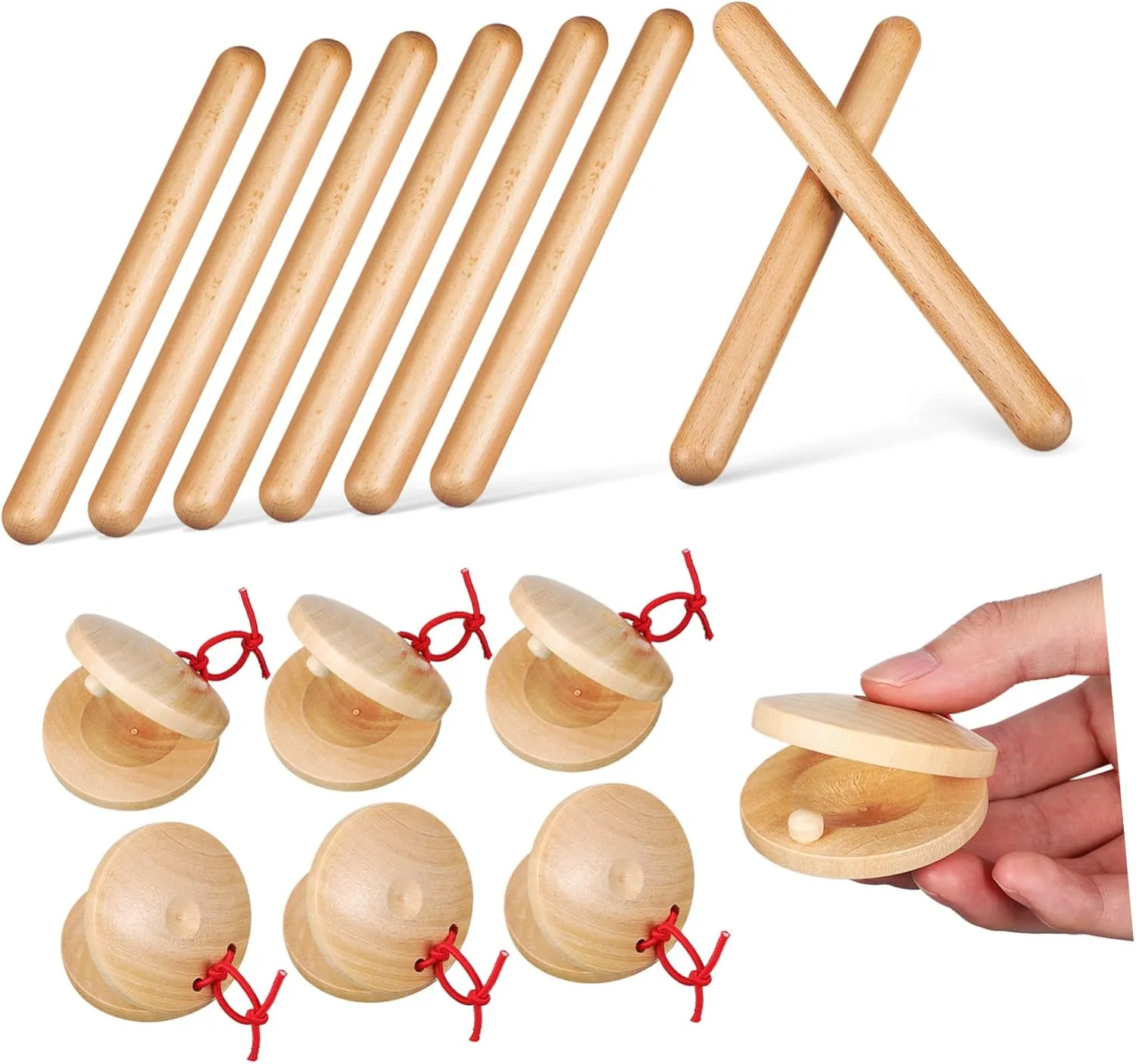 SUPVOX 4 Pairs Rhythm Sticks Wooden Castanets Safe Wooden Musical Instruments for Preschool Music Learning Fun Percussion for Boys
