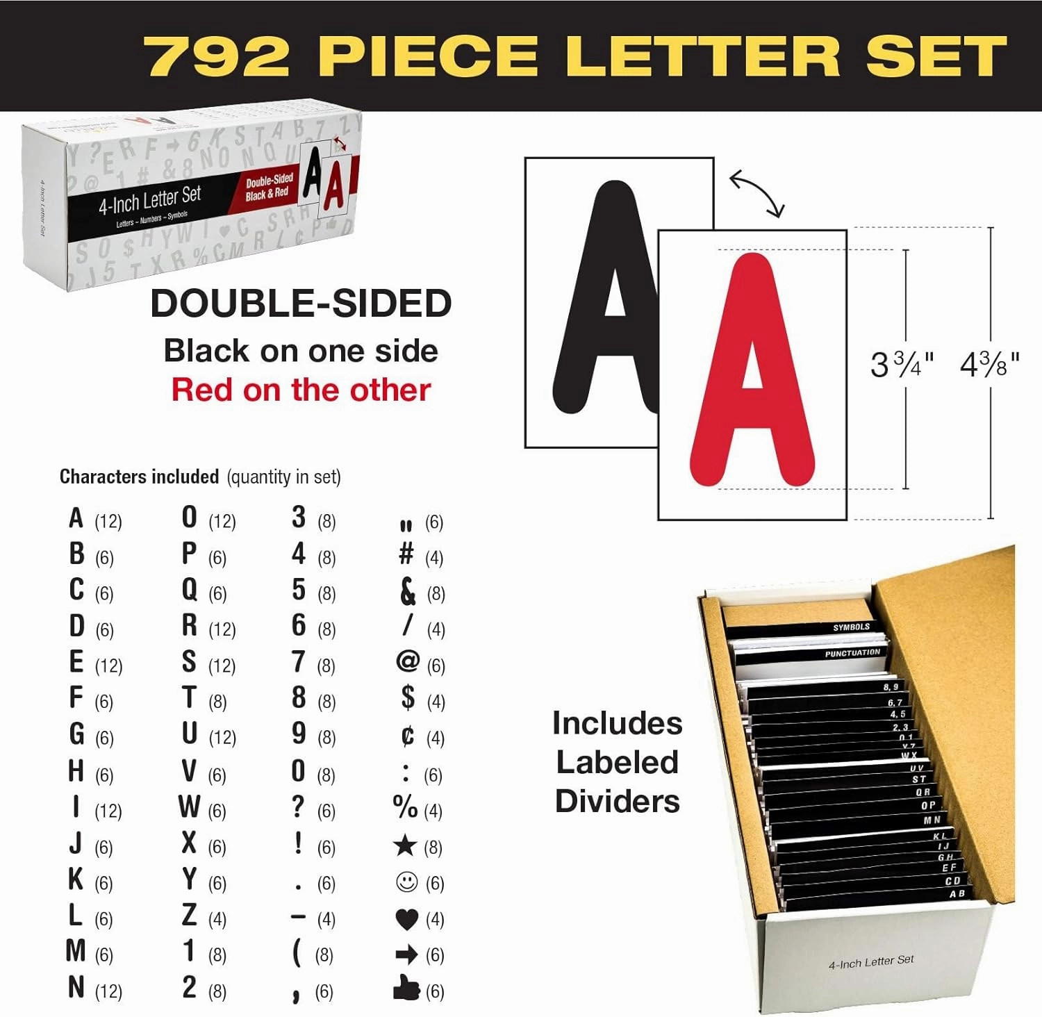 Swinging Changeable Message Sidewalk Sign: 24" x 36" Sign with 792 Pre-Cut Double Sided Letters and Storage Box. Includes Black Sign Board & 4 Liquid Chalkboard & Letter Board (Orange Color Legs)