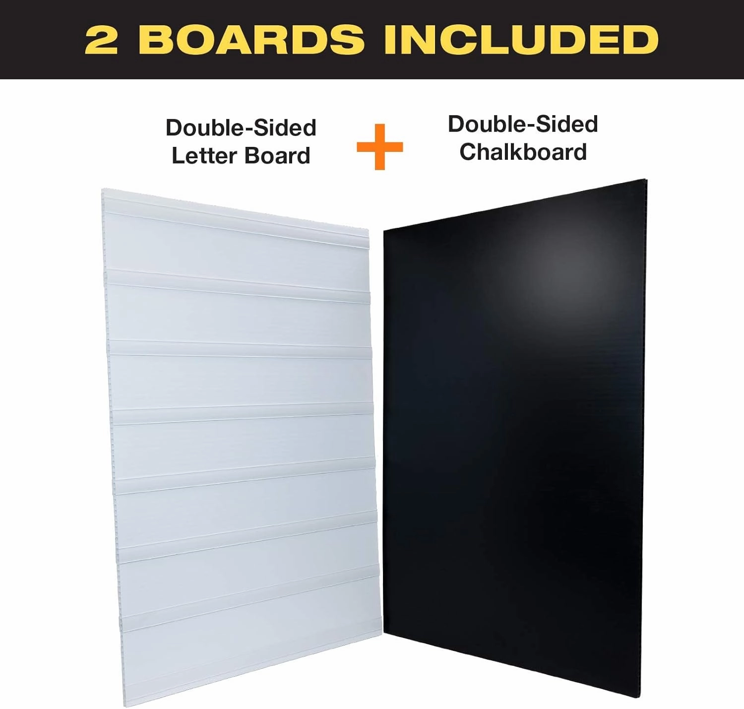 Swinging Changeable Message Sidewalk Sign: 24" x 36" Sign with 792 Pre-Cut Double Sided Letters and Storage Box. Includes Black Sign Board & 4 Liquid Chalkboard & Letter Board (Orange Color Legs)