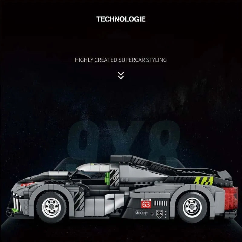 Tech MOC PEUGEOT 9X8 Hybrid Racing Car Bricks Toy