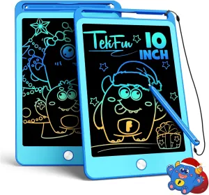 TEKFUN 2 Pack LCD Writing Tablet for Kids, 10 Inch Blue Blue Doodle Board Drawing Board Reusable Drawing Tablet with Lanyard, Educational Kids Toddler Toys Birthday Gift for Boys Girls 3-12 Years Old