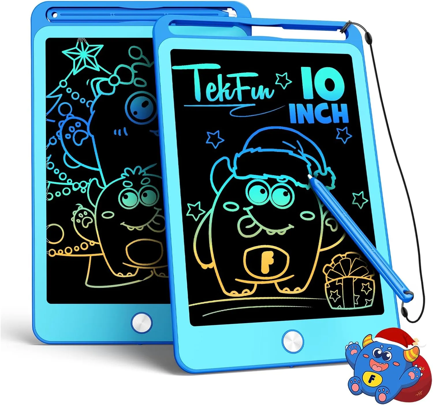 TEKFUN 2 Pack LCD Writing Tablet for Kids, 10 Inch Blue Blue Doodle Board Drawing Board Reusable Drawing Tablet with Lanyard, Educational Kids Toddler Toys Birthday Gift for Boys Girls 3-12 Years Old