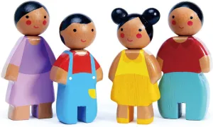 Tender Leaf Toys - Sunny Doll Family - Set of 4 Multicultural Wooden Dolls for Miniature Games and Doll House Play - Inspires Endless Imaginative Play - Age 3 