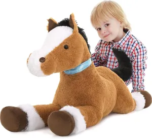 Tezituor 35 Inches Large Stuffed Horse Animal, Realistic Pony Plush Toys, Hugging Soft Brown Horse Pillow Gift for Kids Girlfriend