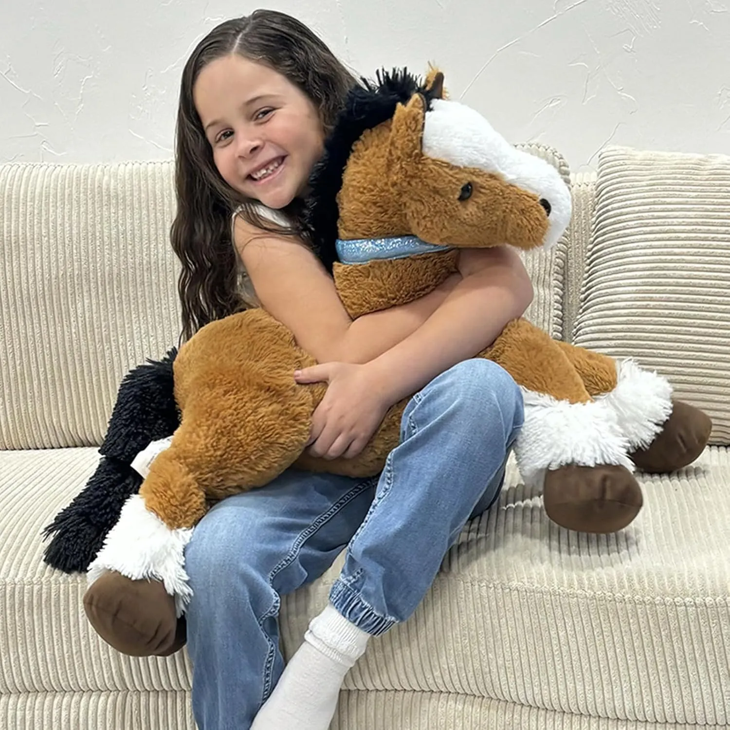 Tezituor 35 Inches Large Stuffed Horse Animal, Realistic Pony Plush Toys, Hugging Soft Brown Horse Pillow Gift for Kids Girlfriend