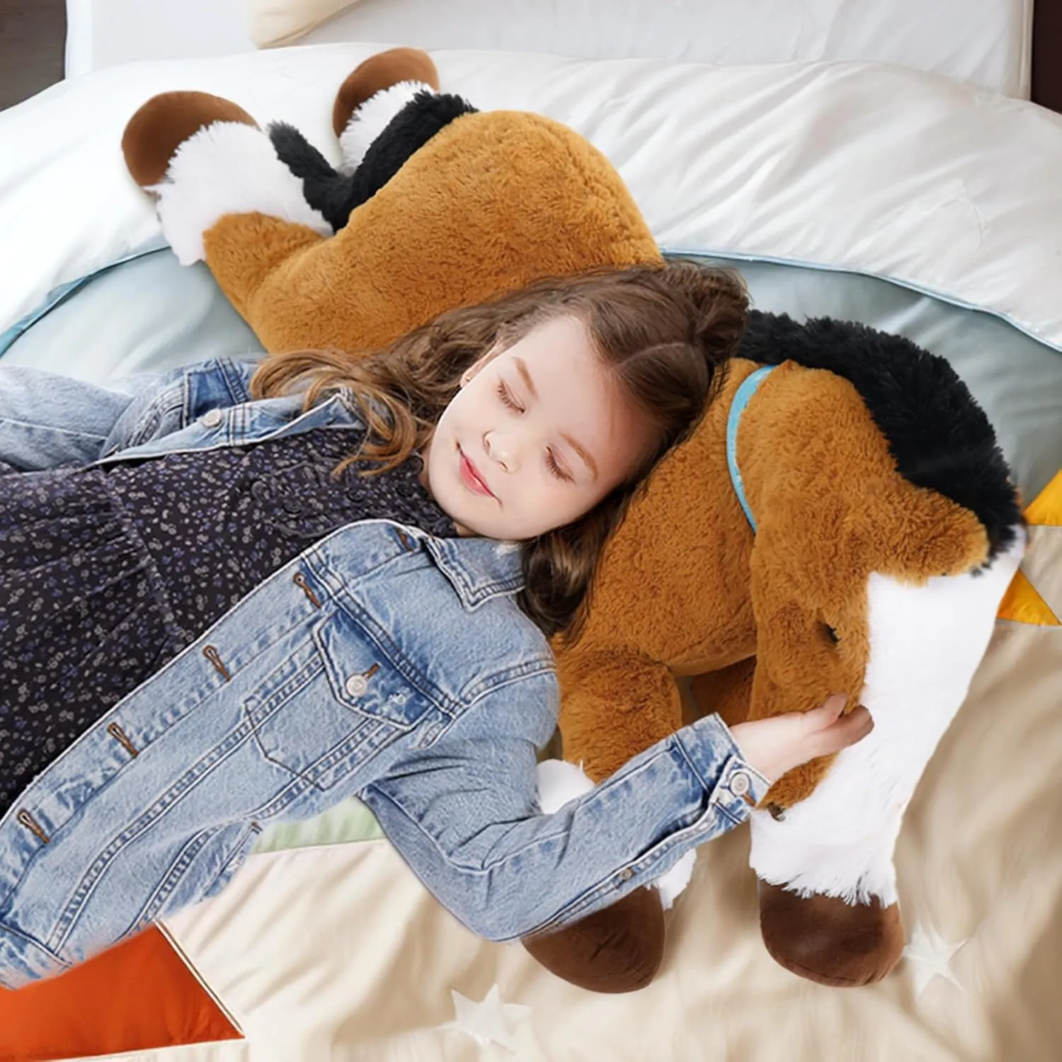 Tezituor 35 Inches Large Stuffed Horse Animal, Realistic Pony Plush Toys, Hugging Soft Brown Horse Pillow Gift for Kids Girlfriend
