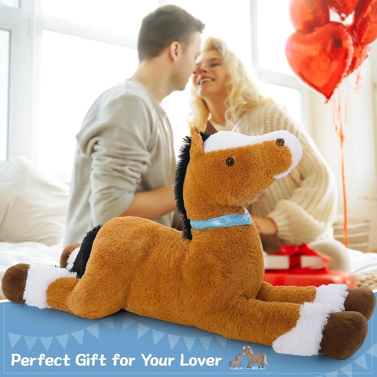 Tezituor 35 Inches Large Stuffed Horse Animal, Realistic Pony Plush Toys, Hugging Soft Brown Horse Pillow Gift for Kids Girlfriend
