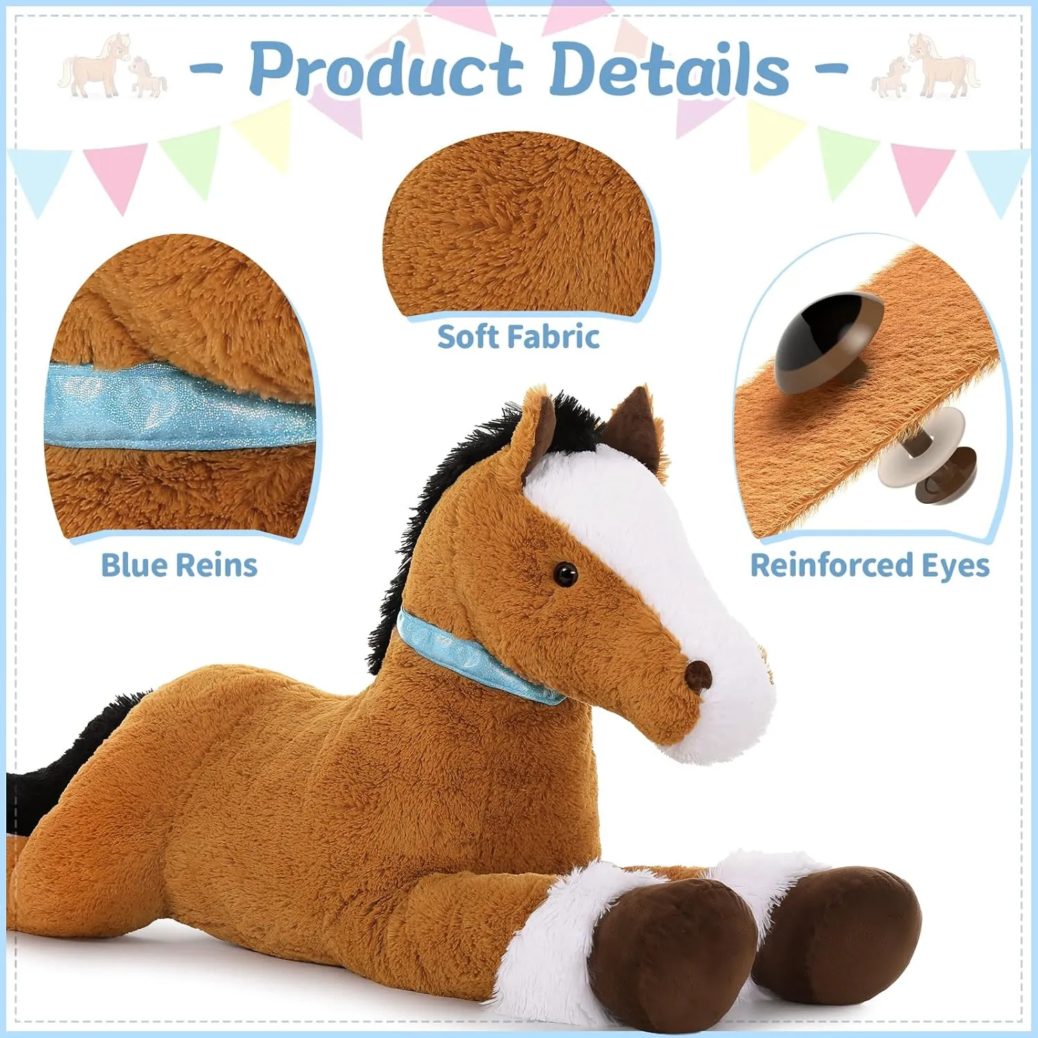 Tezituor 35 Inches Large Stuffed Horse Animal, Realistic Pony Plush Toys, Hugging Soft Brown Horse Pillow Gift for Kids Girlfriend