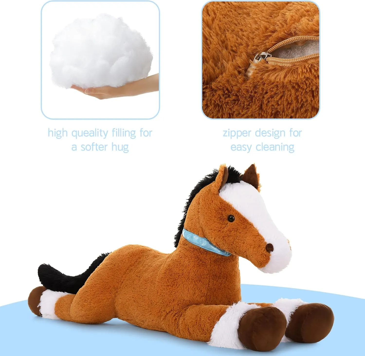 Tezituor 35 Inches Large Stuffed Horse Animal, Realistic Pony Plush Toys, Hugging Soft Brown Horse Pillow Gift for Kids Girlfriend