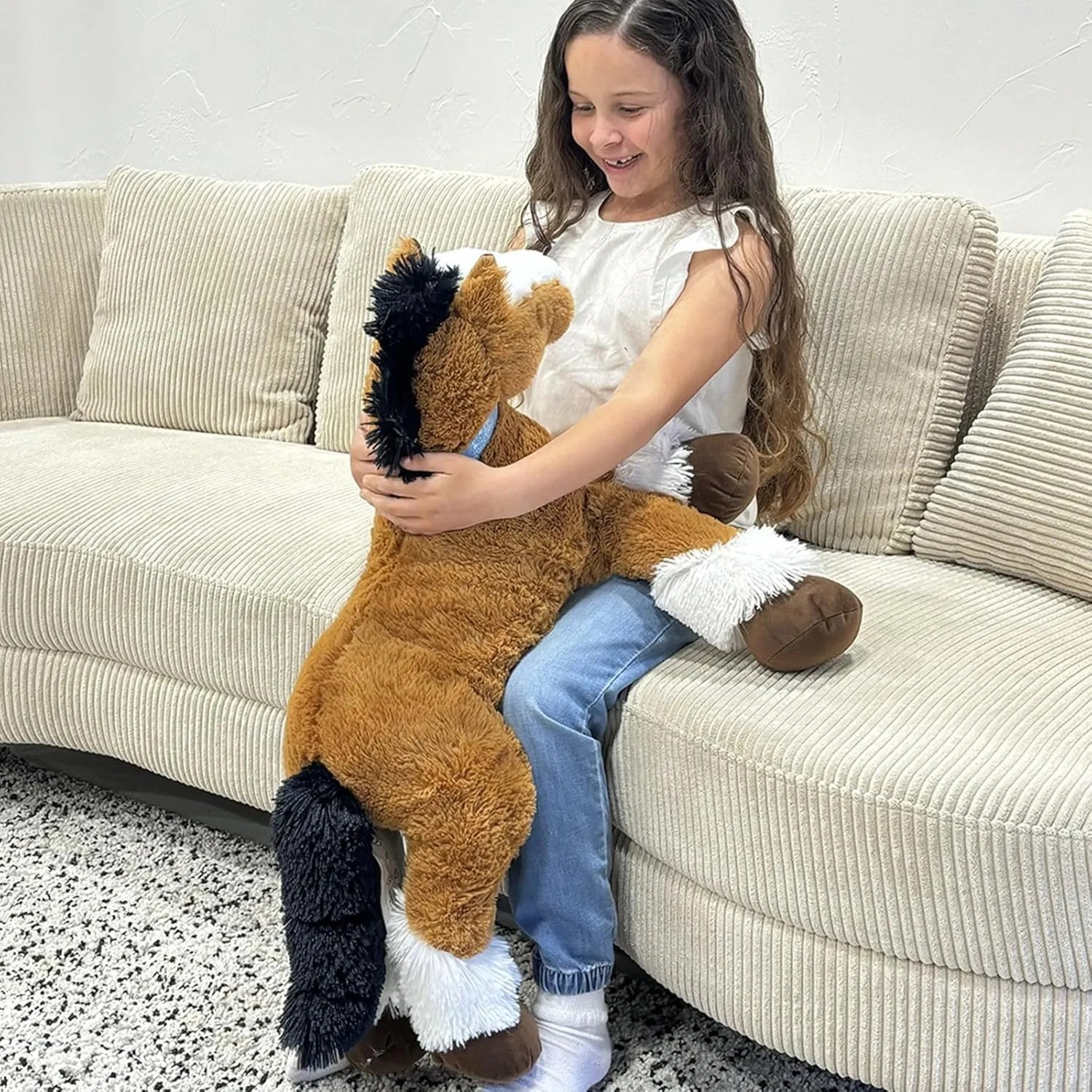 Tezituor 35 Inches Large Stuffed Horse Animal, Realistic Pony Plush Toys, Hugging Soft Brown Horse Pillow Gift for Kids Girlfriend