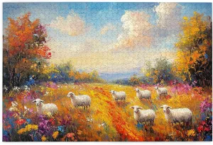 The Sheep On The Grassland Jigsee 1000 Pieces,Natural Landscape Wooden Jigsee,Amazing Colors,Challenging High Difficulty Adult Entertainment Games,The First Choice for Decoration Home