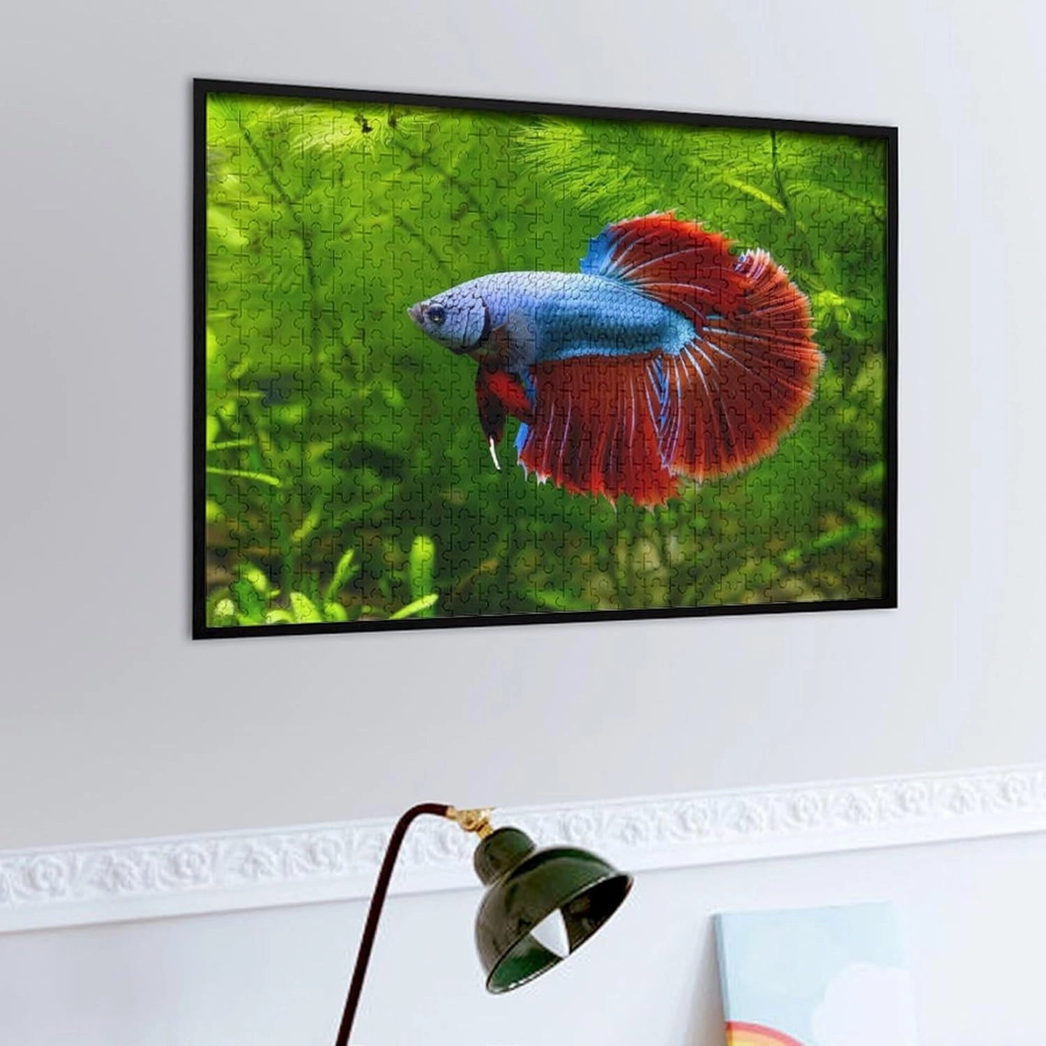 The Blue and Red Siamese Betta Fish Puzzle 500 Piece – Wooden Jigsaw Puzzles for Adults Featuring Vibrant Fish Colors，Tropical Aquarium Scene，Gift for Fish and Betta Enthusiasts