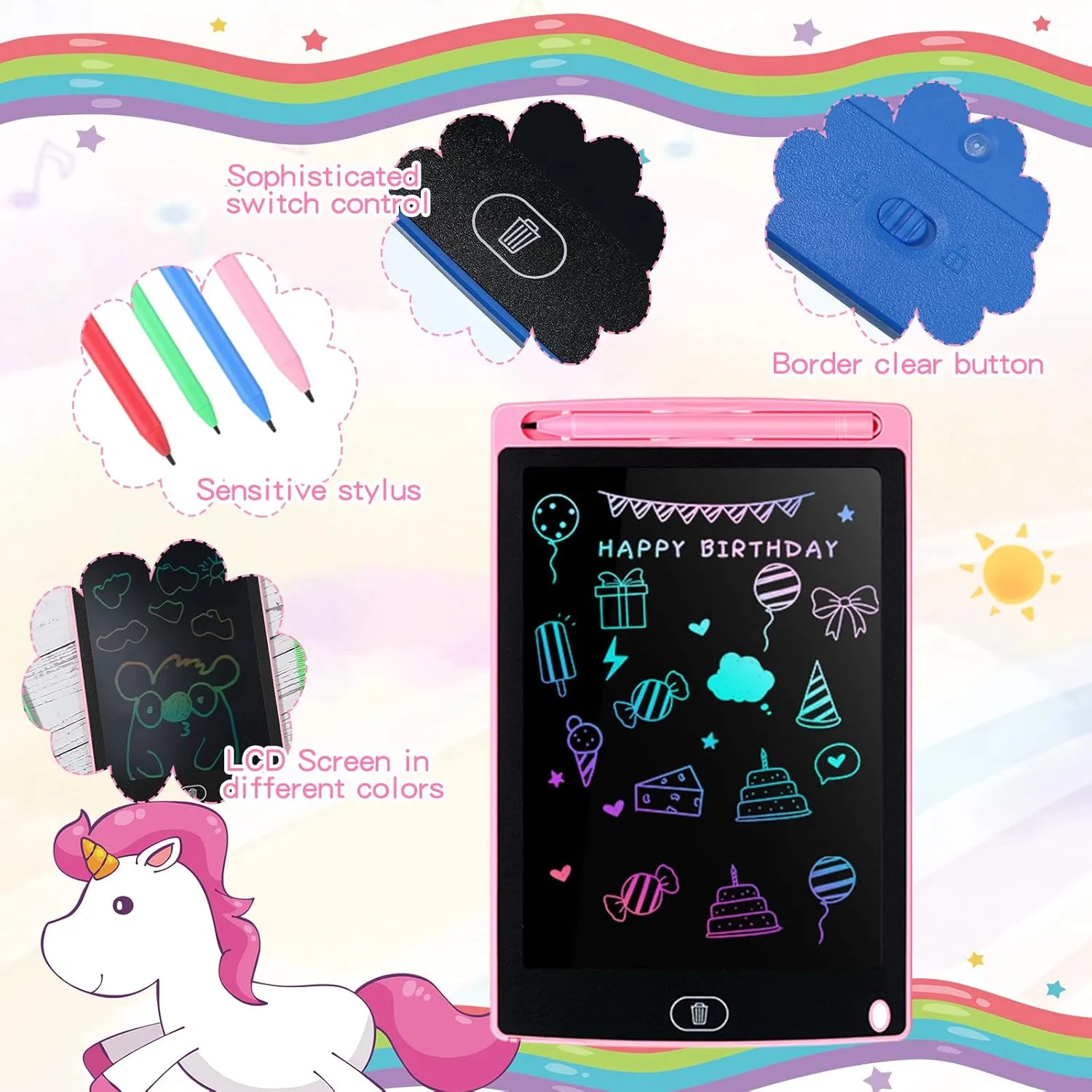 Tinlade 12 Pack LCD Writing Tablets 8.5 Inch Bulk Colorful Doodle Board Board Erasable Electronic Painting Drawing Pads Learning Toy Gifts for Kids Boys Girls(Pink, Green, Red, Blue)
