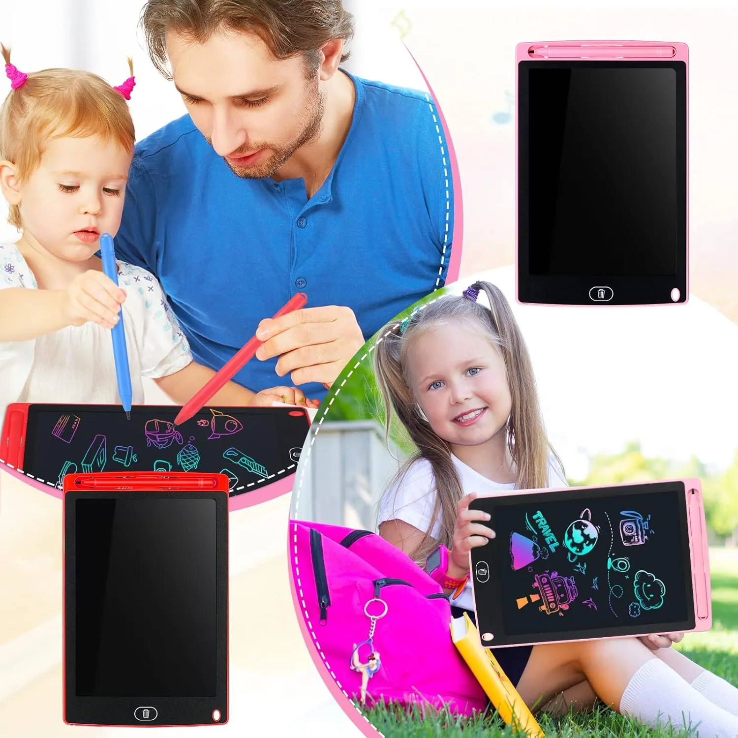 Tinlade 12 Pack LCD Writing Tablets 8.5 Inch Bulk Colorful Doodle Board Board Erasable Electronic Painting Drawing Pads Learning Toy Gifts for Kids Boys Girls(Pink, Green, Red, Blue)