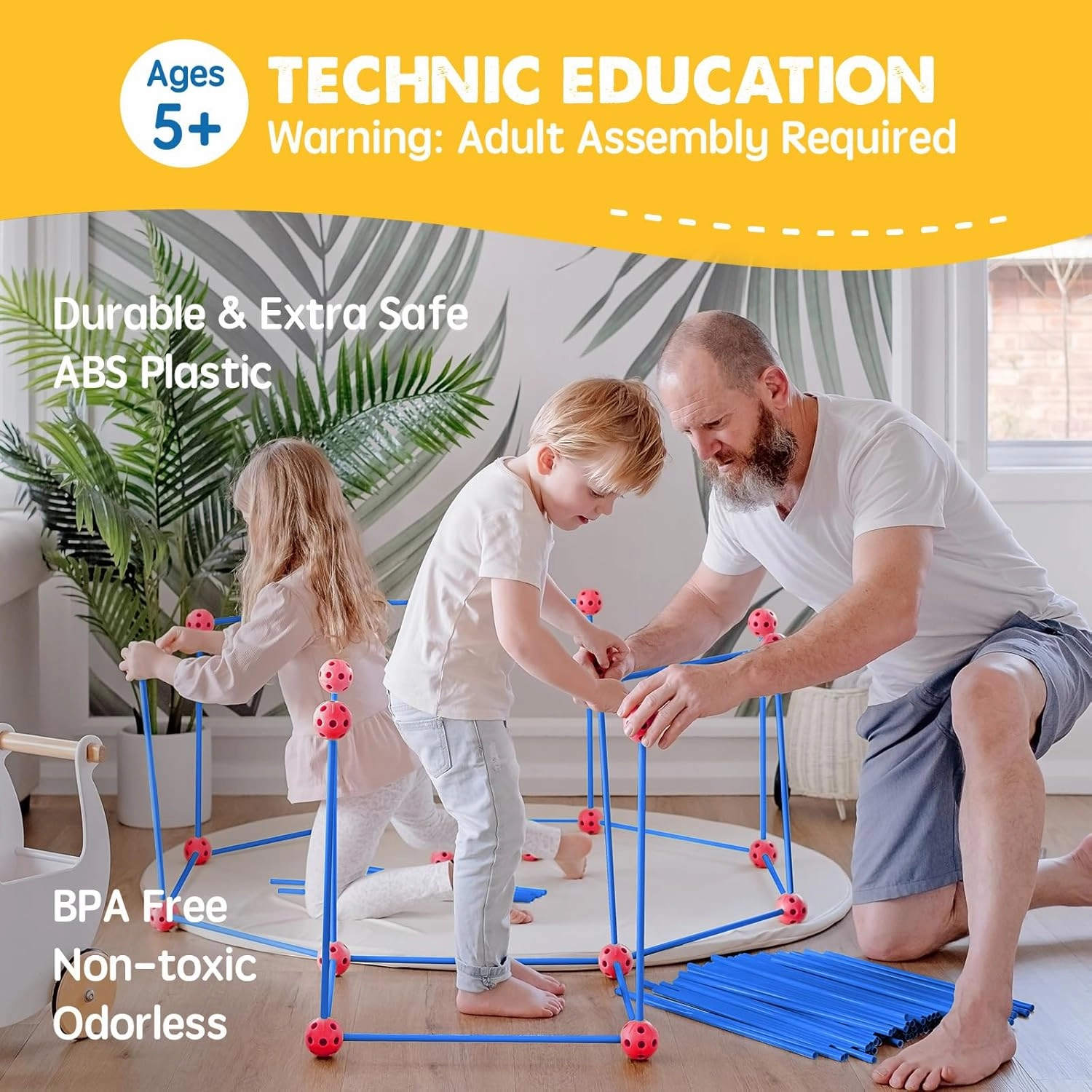 Tiny Land Kids-Fort-Building-Kit-80 Pieces-Creative Fort Toy for 5,6,7,8 Years Old Boy & Girls-STEM Building Toys DIY Castles Tunnels Play Tent Rocket Tower Indoor & Outdoor Playhouse