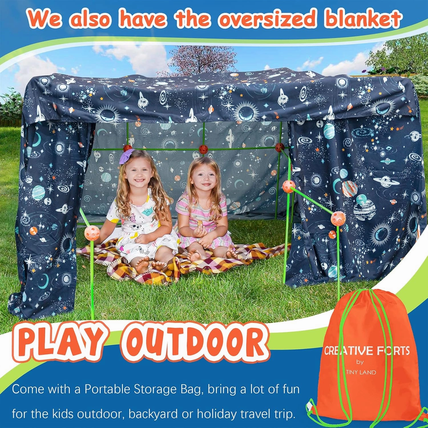 Tiny Land Kids-Fort-Building-Kit-80 Pieces-Creative Fort Toy for 5,6,7,8 Years Old Boy & Girls-STEM Building Toys DIY Castles Tunnels Play Tent Rocket Tower Indoor & Outdoor Playhouse
