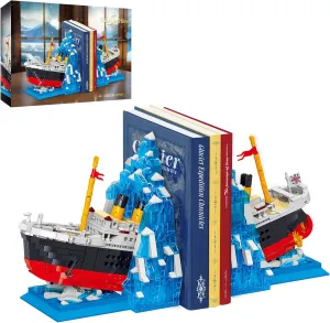 Titanic Building Set, Ship Book Nook Kit 2 in 1 Compatible with Regular Size Bricks, Cruise Boat Model with Glacier Bookends Construction Kit Toy Gift Home Decor for Adult Kids 8 , 1202 pcs