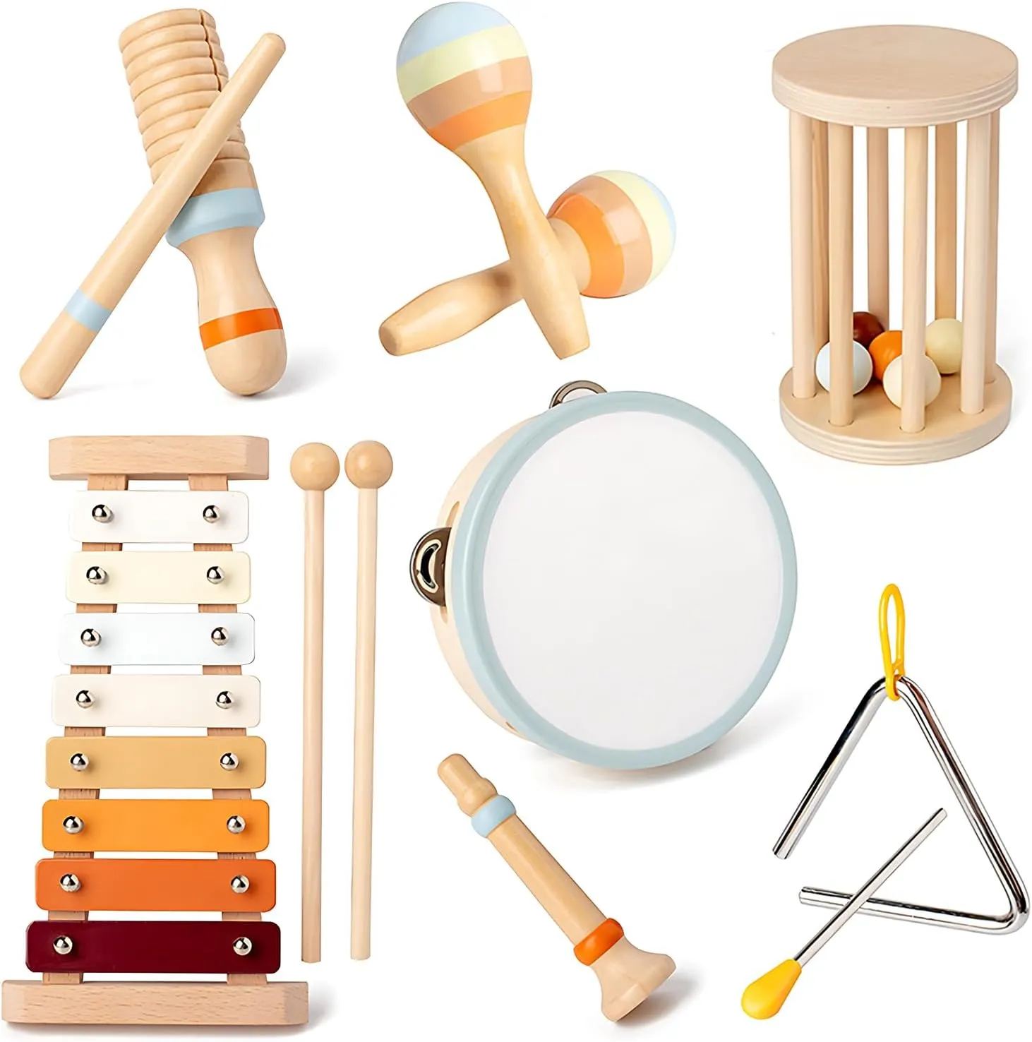 Toddler Musical Instruments Set - Montessori Wooden Toys Preschool Educational Percussion Music Toys Boho Xylophone Birthday Gifts for Kids Baby Boys and Girls