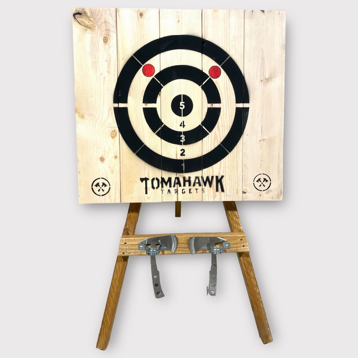 Tomahawk Targets - Large 4 Ring Wooden Axe and Knife Throwing Tripod Target Board and Stand, 4ft Tall (Axes not Included)