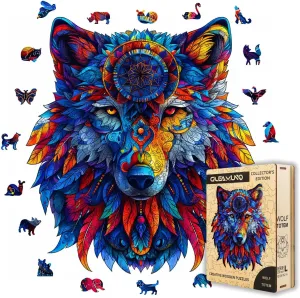 Totemic Wolf Wooden Puzzles for Adults – 229 Pcs, 13.5" x 15.2", Unique Shapes, Gift Packaging, Natural Materials, Puzzles up Wooden Jigsaw Puzzles for Adults, Gift Ideas, Family Games
