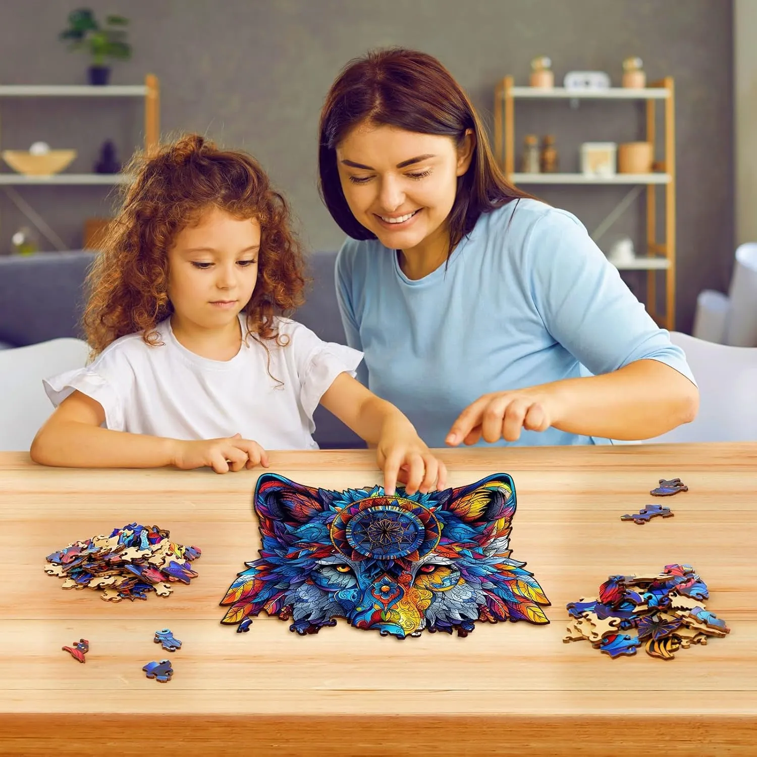 Totemic Wolf Wooden Puzzles for Adults – 229 Pcs, 13.5" x 15.2", Unique Shapes, Gift Packaging, Natural Materials, Puzzles up Wooden Jigsaw Puzzles for Adults, Gift Ideas, Family Games