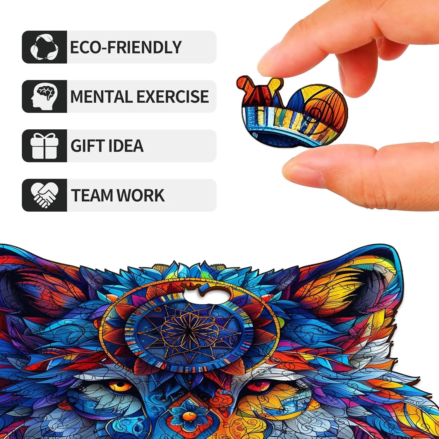 Totemic Wolf Wooden Puzzles for Adults – 229 Pcs, 13.5" x 15.2", Unique Shapes, Gift Packaging, Natural Materials, Puzzles up Wooden Jigsaw Puzzles for Adults, Gift Ideas, Family Games