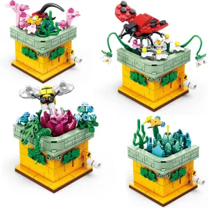 Toy Building Block, Insect Flowers Collection 4 in 1 Model Kit Bricks, Creative Insects Building Block Sets, Hobbies Christmas Birthday Gift for Nature Lovers Adult Kids Boys Girls 8 