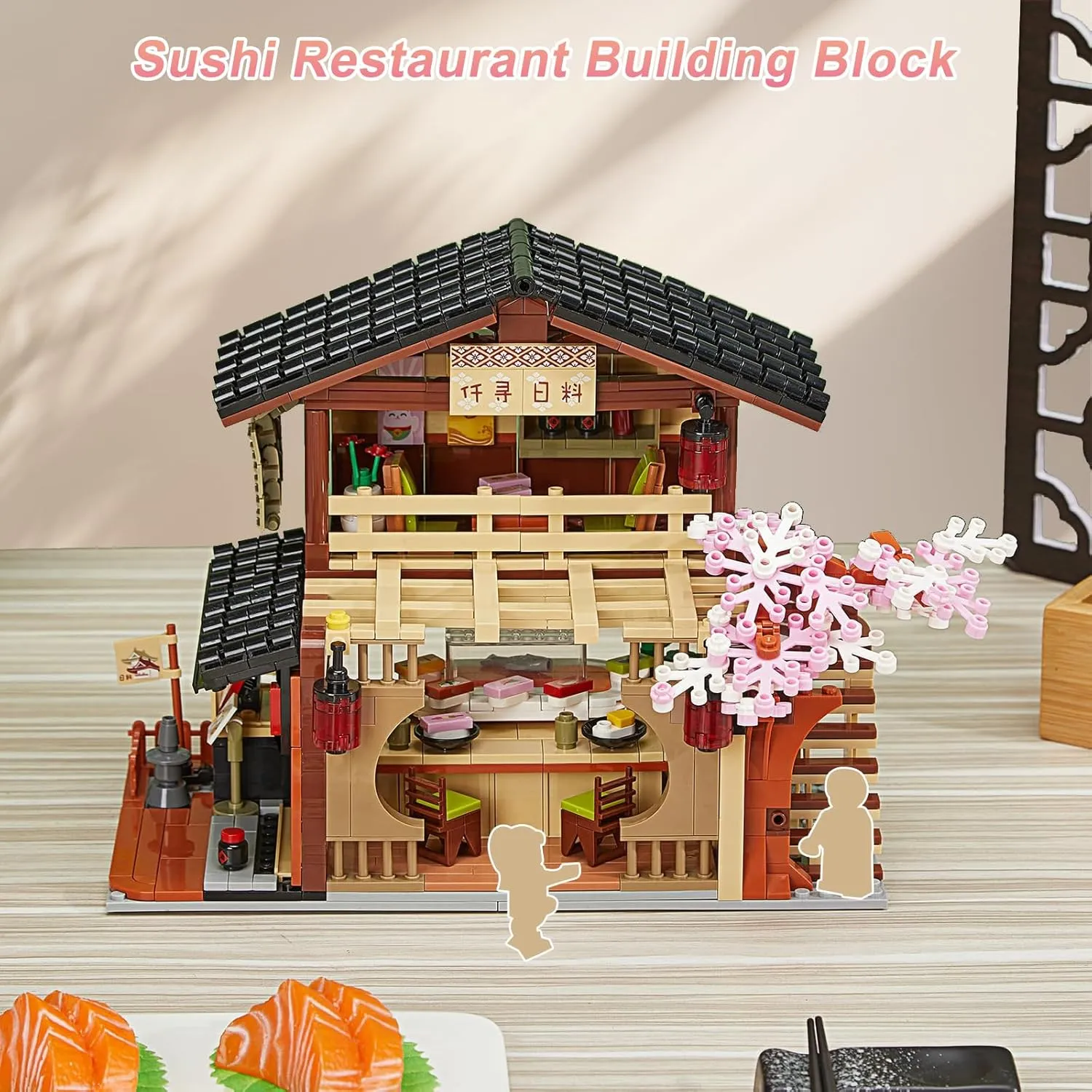 Toy Building Block, Japanese Sushi Shop Model Kit, Compatible with Regular Size Brick, Creative Construction, Shop House City View, Birthday Gift for Adult Children Kids Boys Girls 8  763 PCS