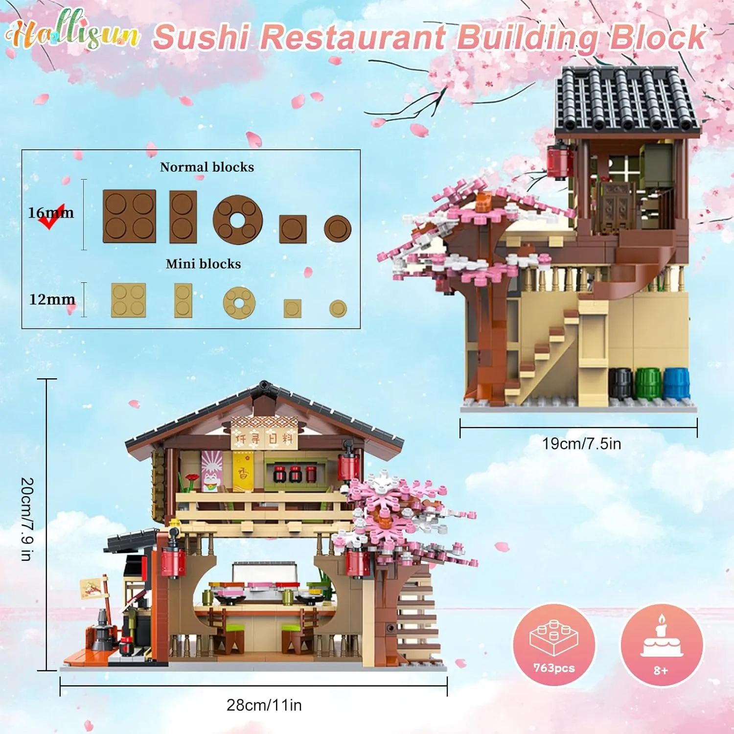 Toy Building Block, Japanese Sushi Shop Model Kit, Compatible with Regular Size Brick, Creative Construction, Shop House City View, Birthday Gift for Adult Children Kids Boys Girls 8  763 PCS