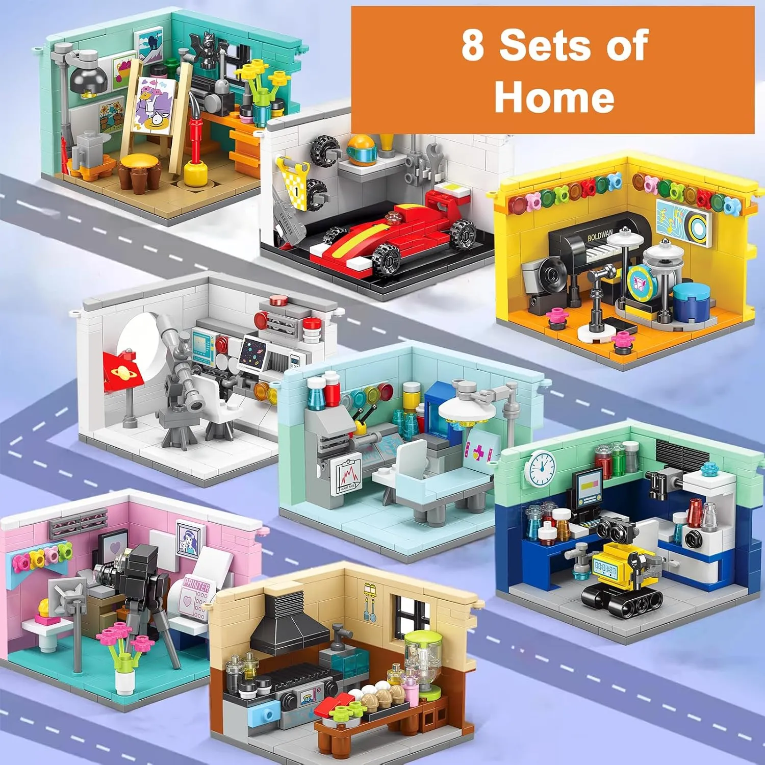 Toy Building Set, Friends House Collection - 8 Pack Home Building Blocks Model Kit, Creative Construction Set, Christmas & Birthday Gift for 8 