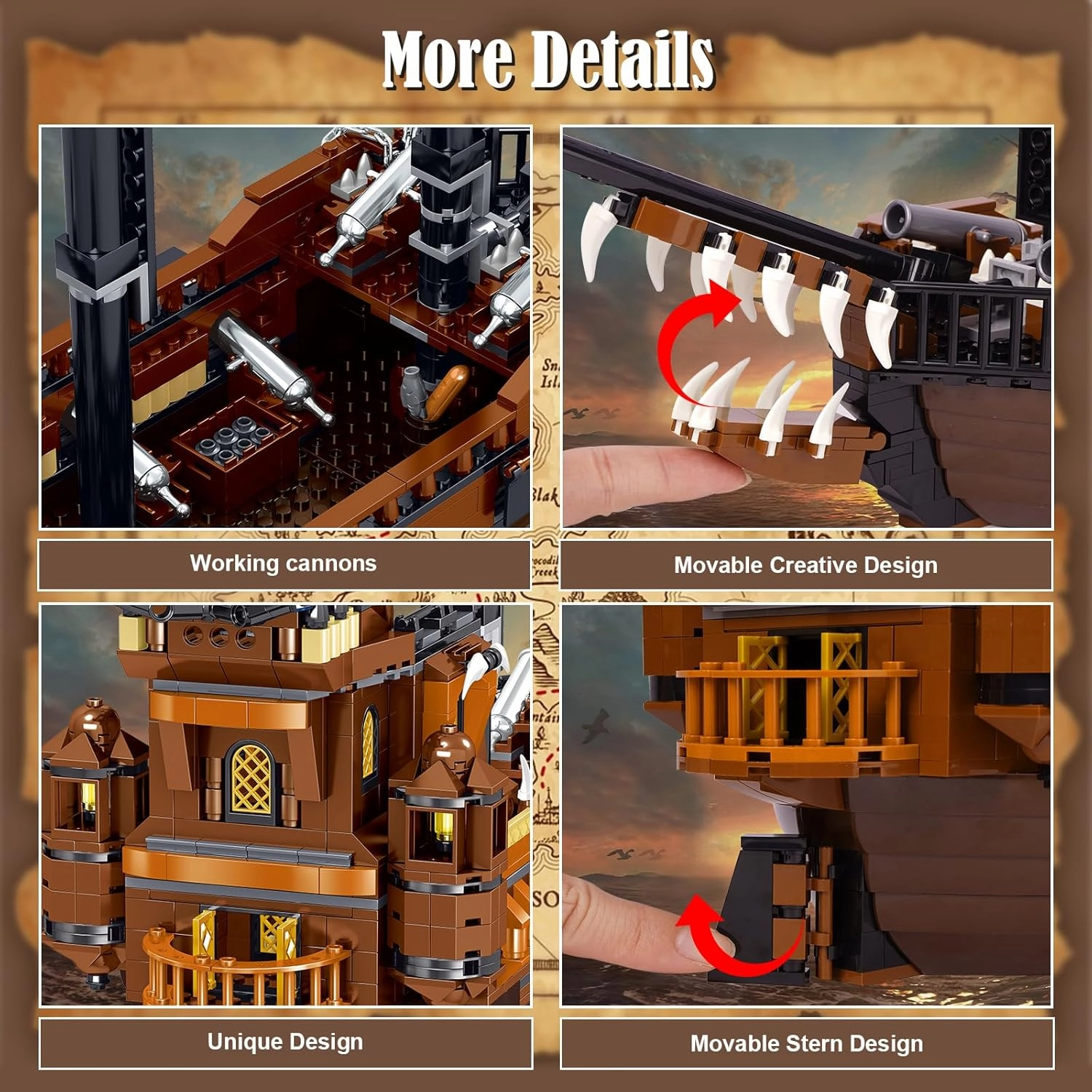 Toy Building Block Set, Pirate Ship Regular Size Brick Model Kit, Creative Ship Building Construction, Christmas Birthday Gift for Adult Teens Children Kids Boys Girls 8  1182pcs
