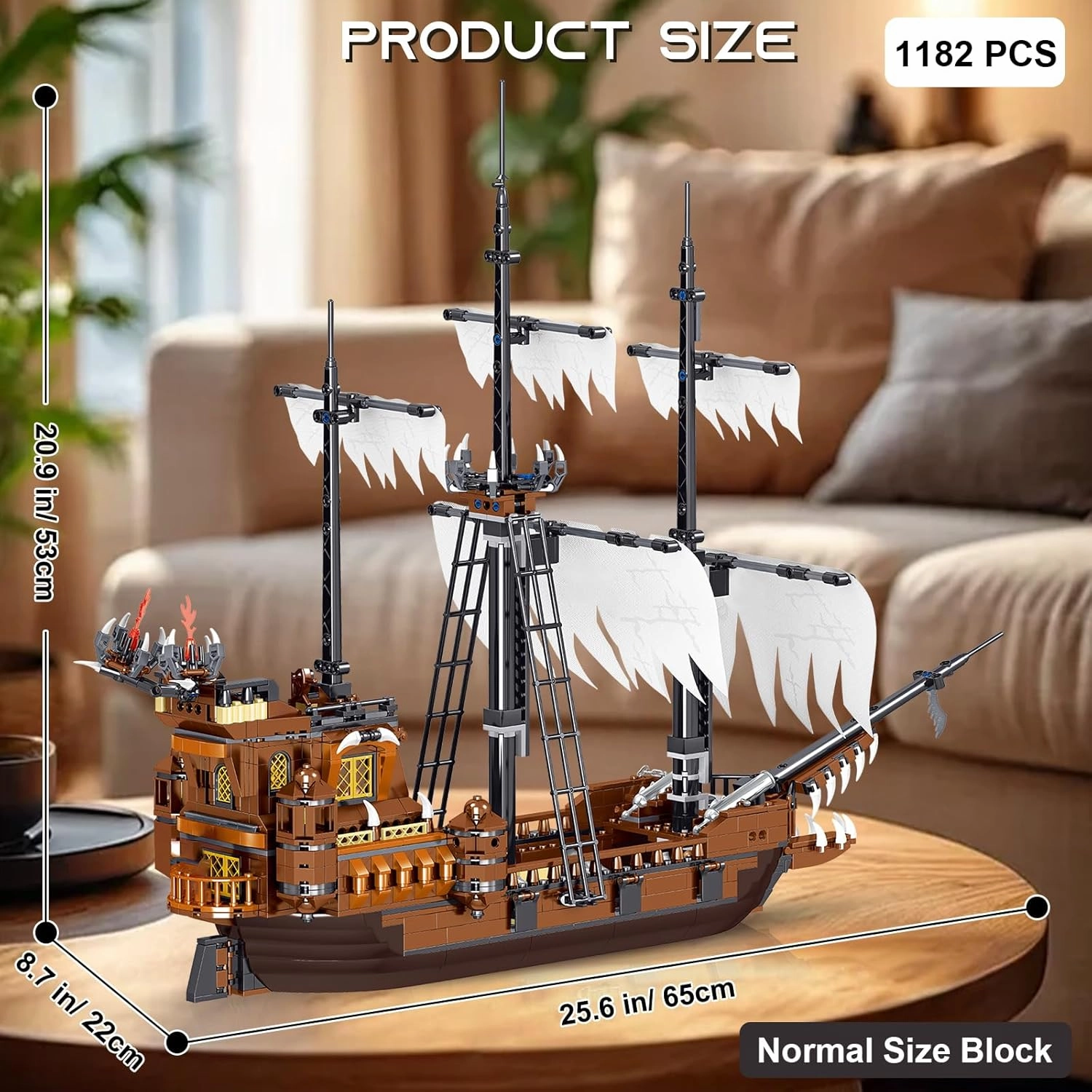 Toy Building Block Set, Pirate Ship Regular Size Brick Model Kit, Creative Ship Building Construction, Christmas Birthday Gift for Adult Teens Children Kids Boys Girls 8  1182pcs