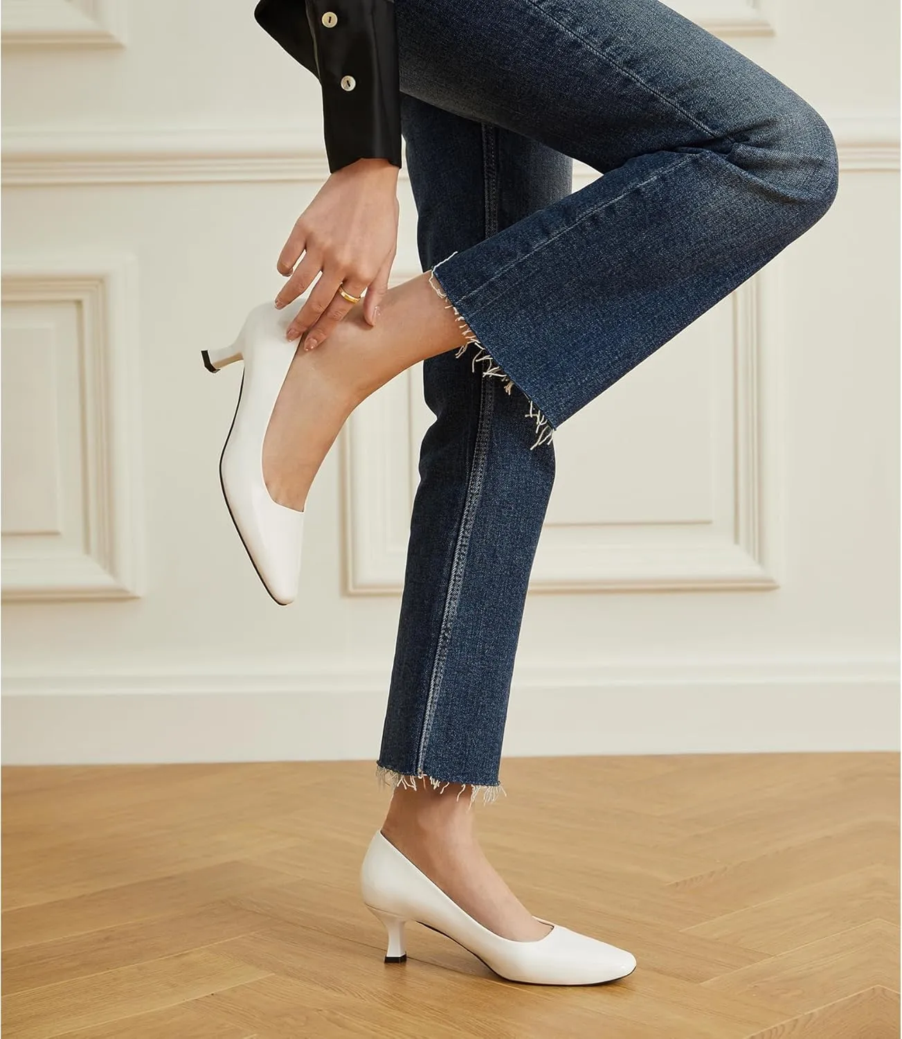 Trary Women's Kitten Heels Dress Pumps Classic Square Toe Shoes Casual Low Heels Closed Toe Pumps for Women Office