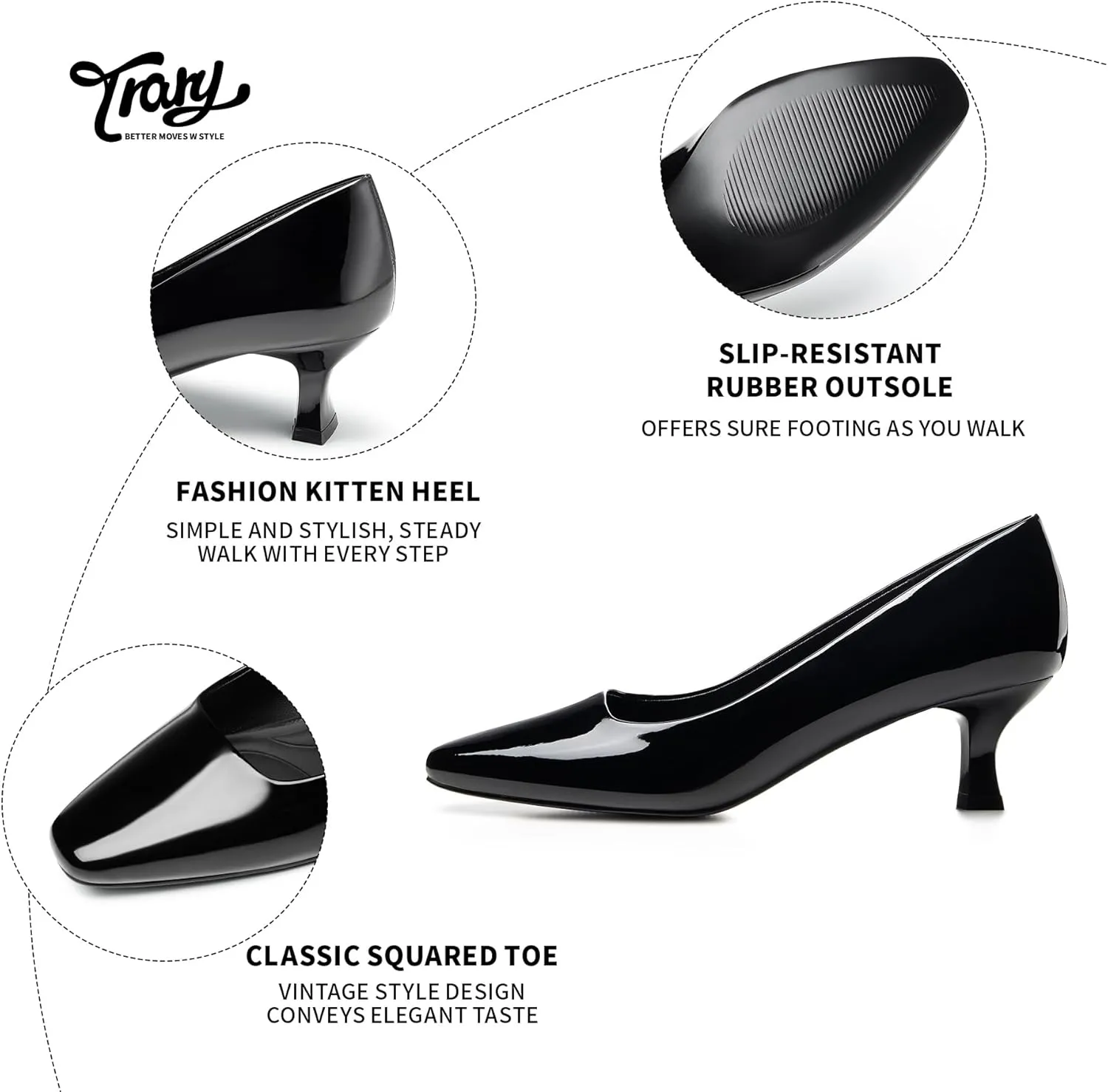 Trary Women's Kitten Heels Dress Pumps Classic Square Toe Shoes Casual Low Heels Closed Toe Pumps for Women Office