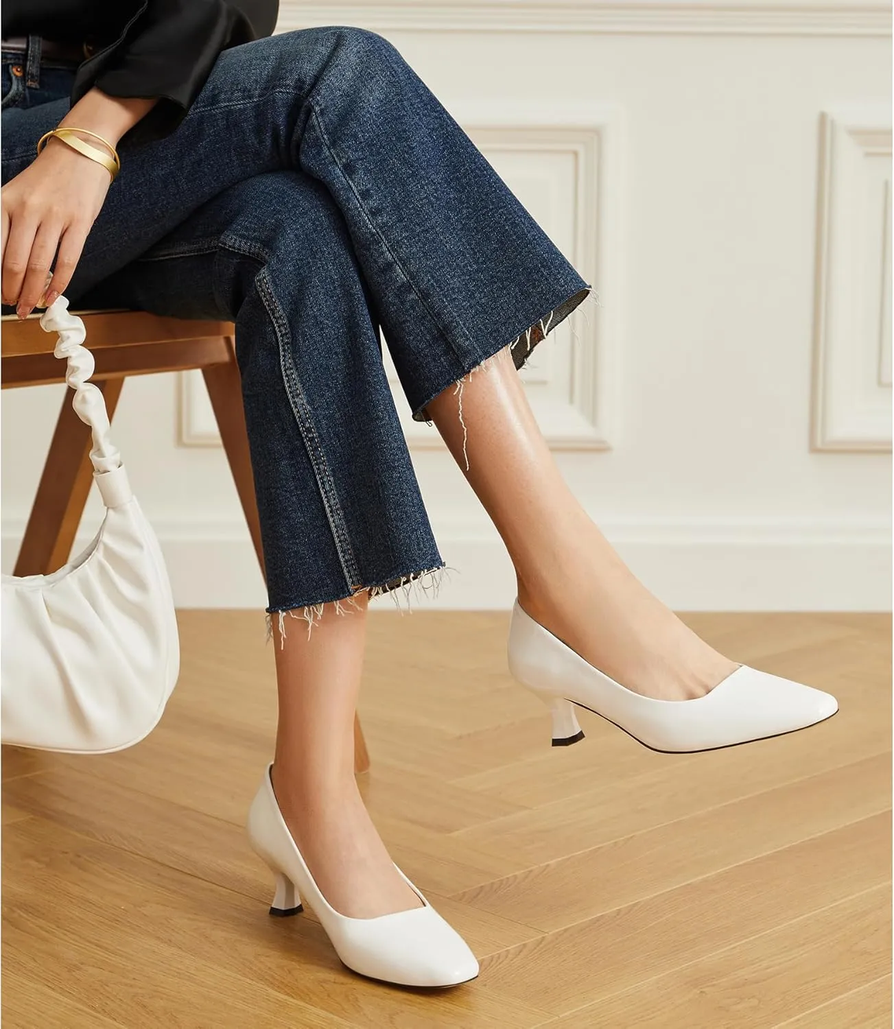 Trary Women's Kitten Heels Dress Pumps Classic Square Toe Shoes Casual Low Heels Closed Toe Pumps for Women Office